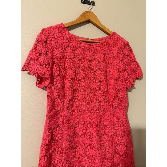 Talbots Size 10 Crochet Daisy Lace Knee Length Dress Pink Preppy Summer Floral - Picture 5 of 11